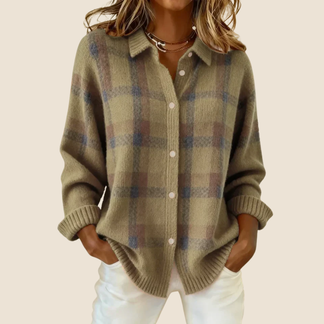 Elara | Soft Retro Check Knit Sweater